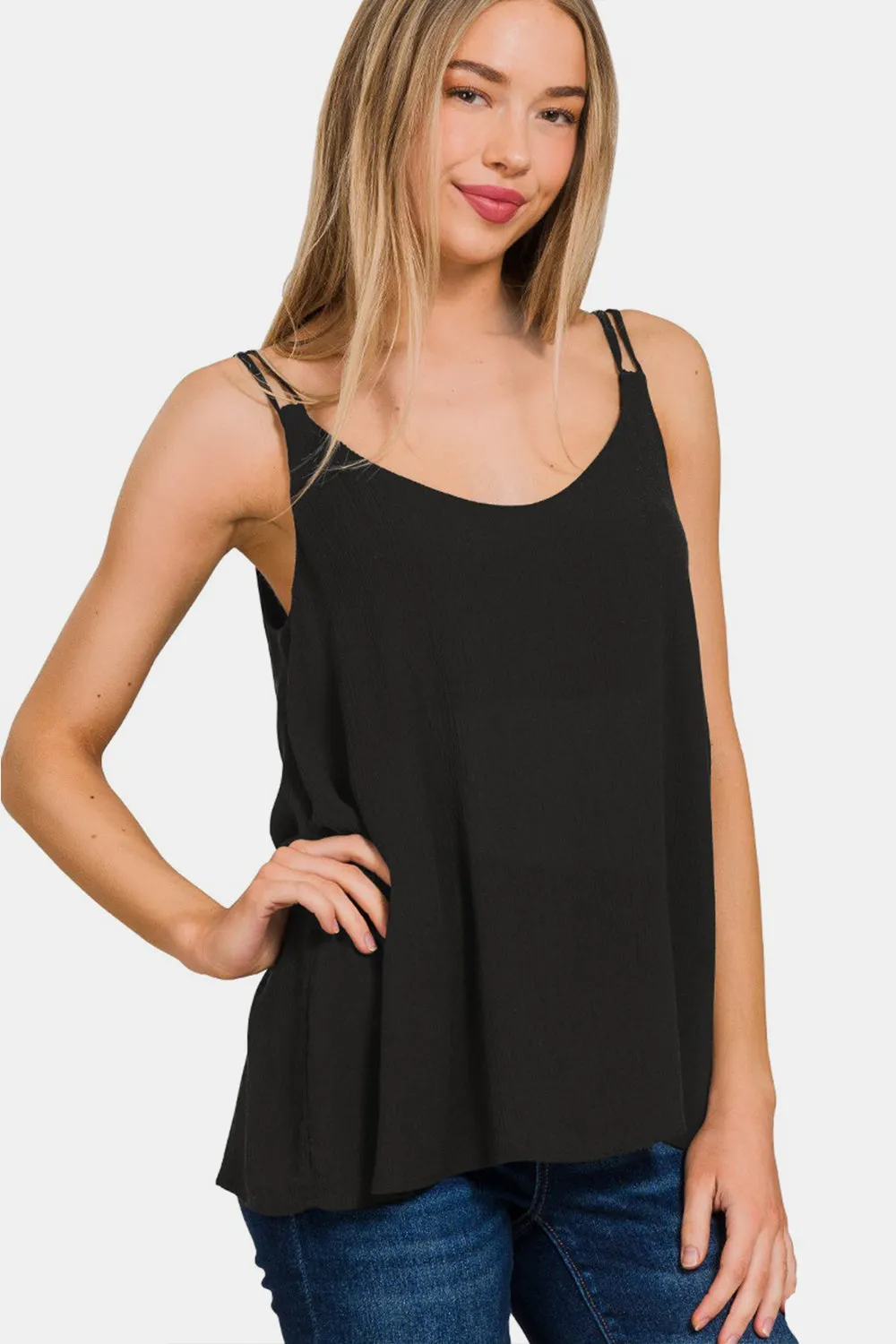 Norah - Woven Double Spaghetti Strap V-Neck Cami - Black - Exclusively Online