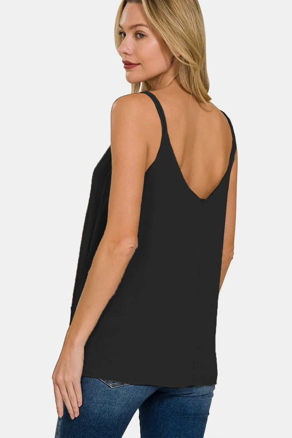 Norah - Woven Double Spaghetti Strap V-Neck Cami - Black - Exclusively Online