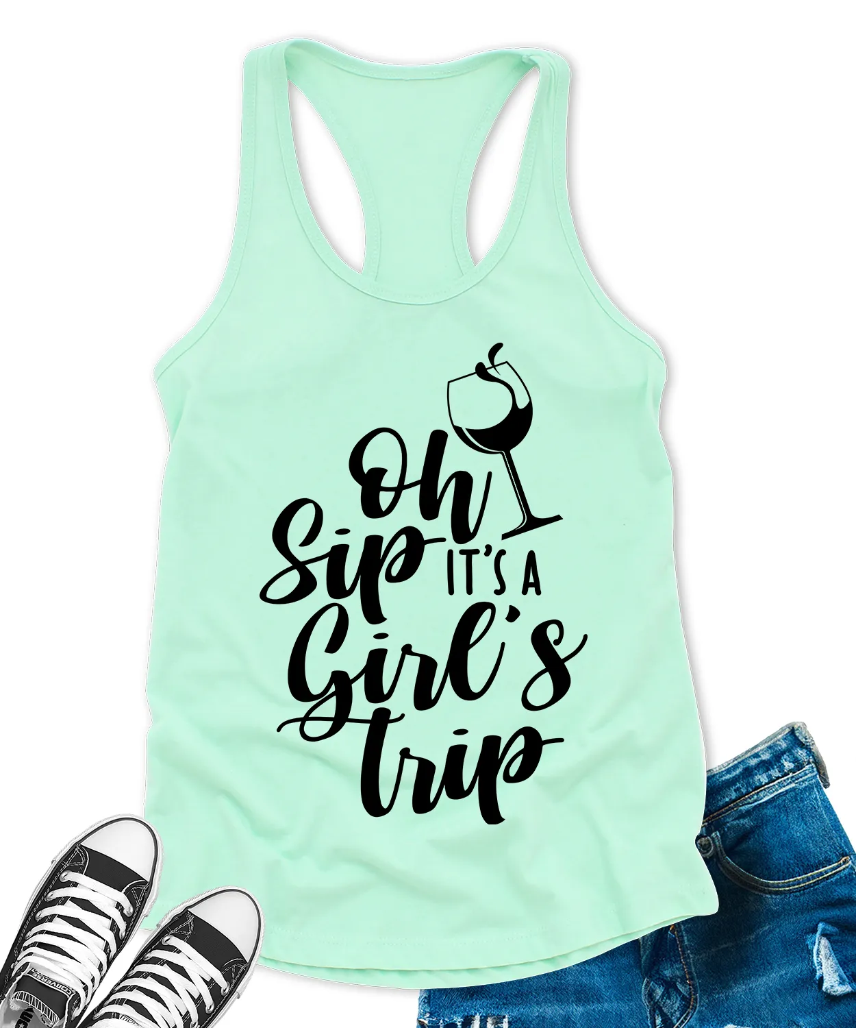 Oh Sip Its A Girls Trip Tank Tops for Women Letter Print Sleeveless Summer Racerback Top