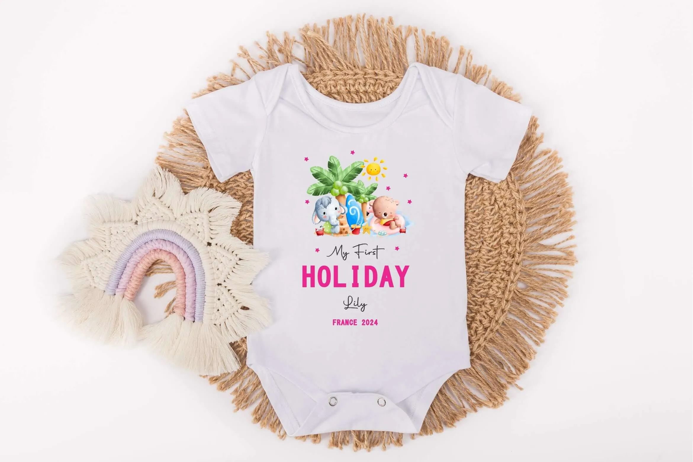 Personalised My First Holiday Kids T-Shirt, 1st Holiday Vest Vacation Kids T-shirt, Baby Grow, Rompersuit