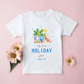 Personalised My First Holiday Kids T-Shirt, 1st Holiday Vest Vacation Kids T-shirt, Baby Grow, Rompersuit