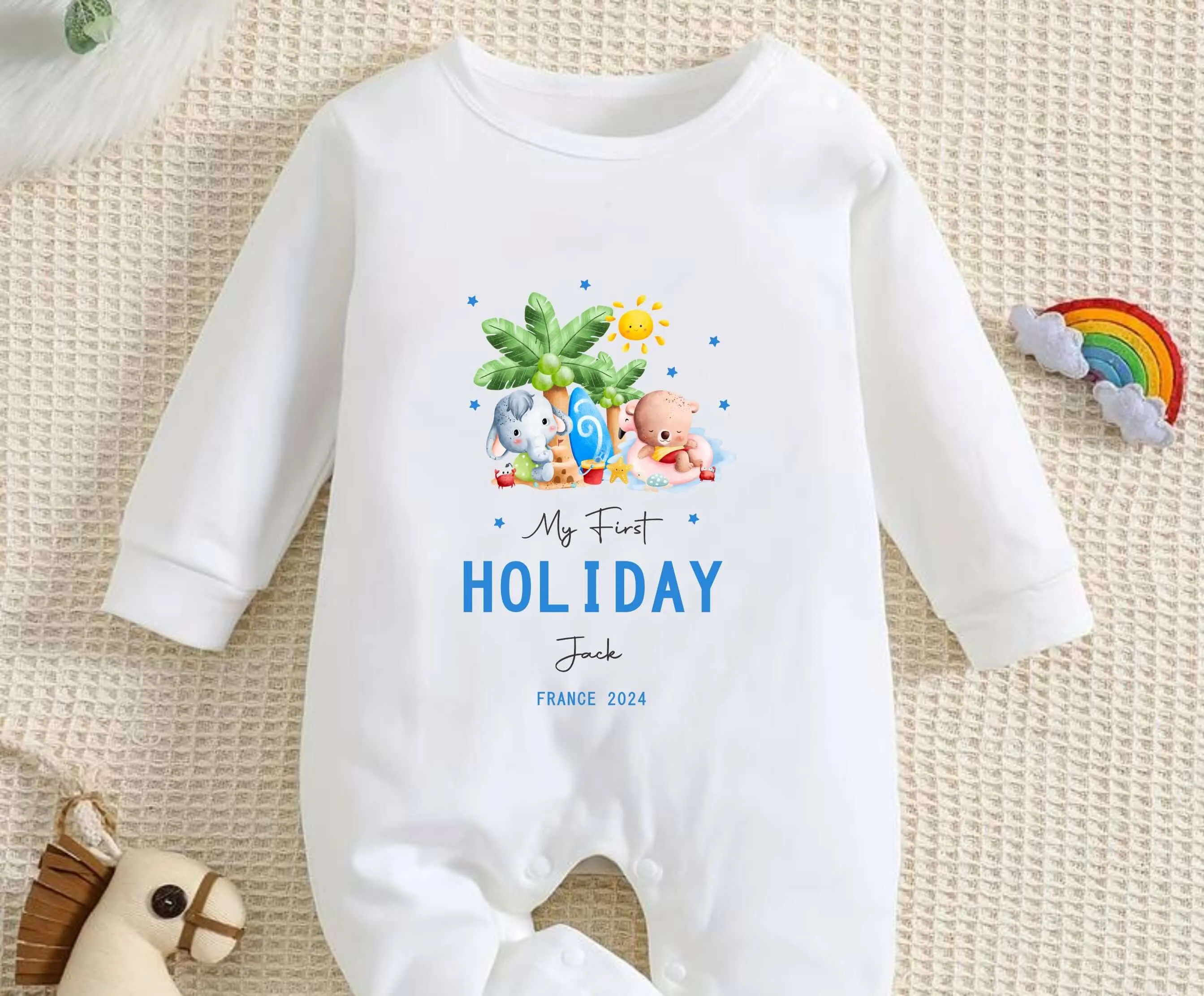 Personalised My First Holiday Kids T-Shirt, 1st Holiday Vest Vacation Kids T-shirt, Baby Grow, Rompersuit