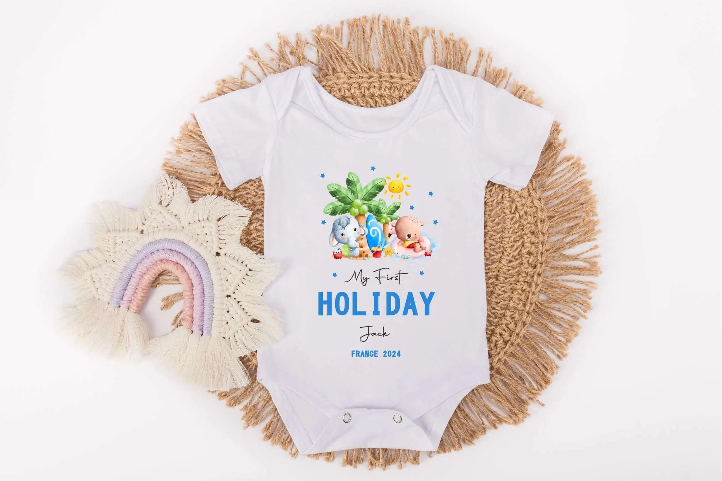 Personalised My First Holiday Kids T-Shirt, 1st Holiday Vest Vacation Kids T-shirt, Baby Grow, Rompersuit