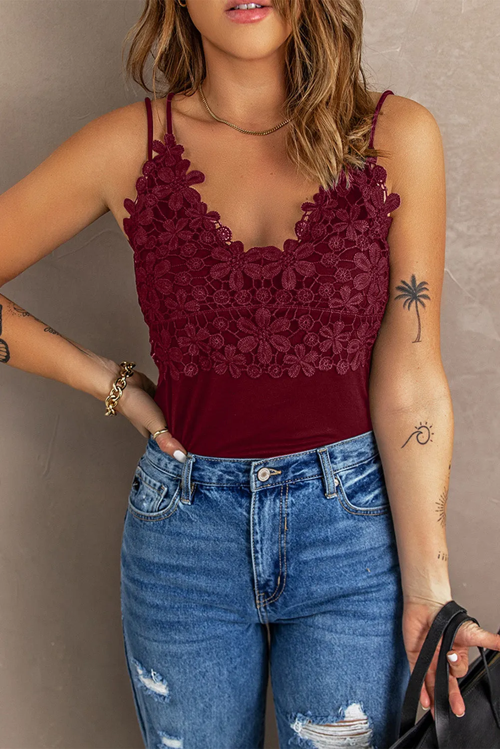 Ray Of Sunshine Lace Double Spaghetti Strap Cami Top