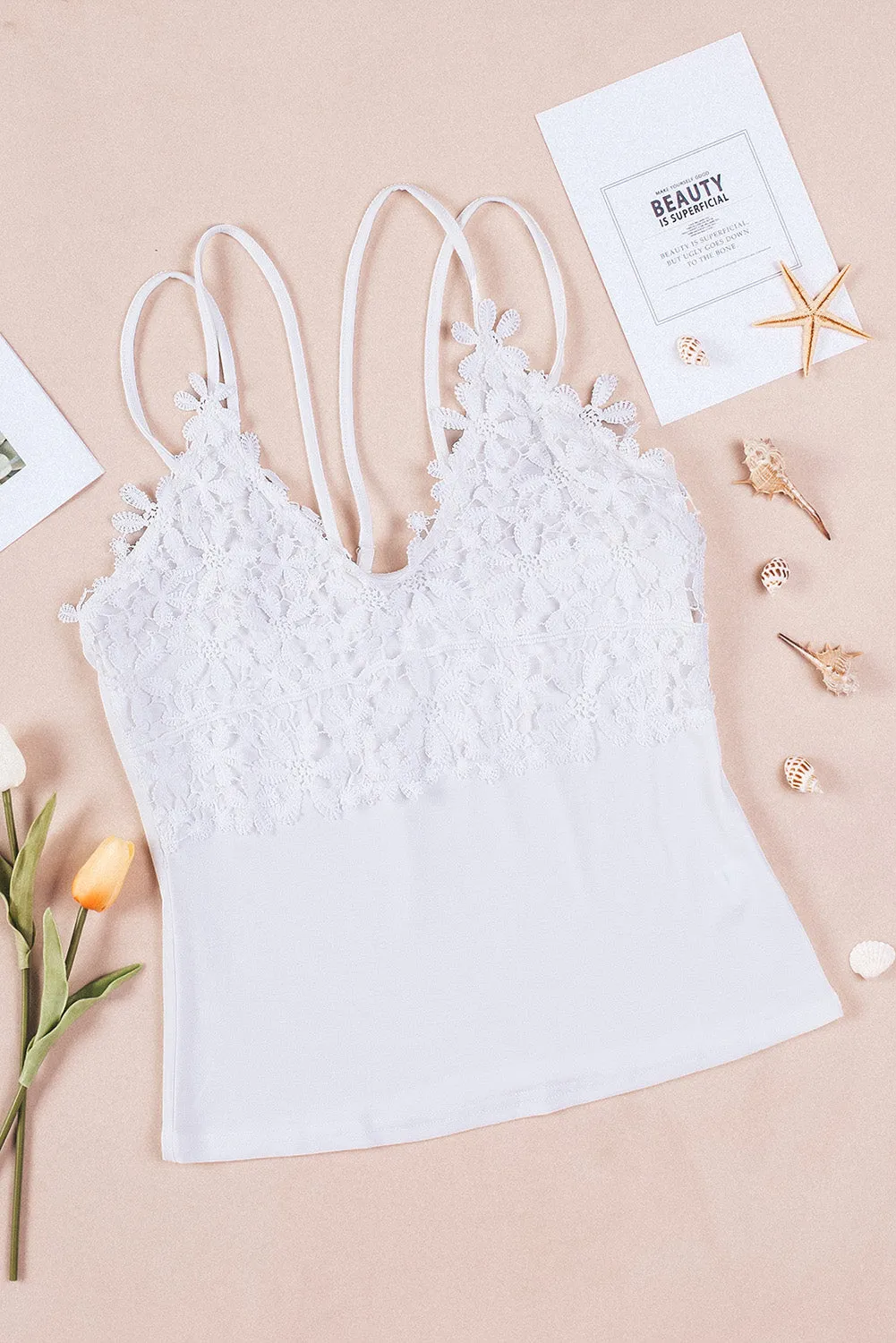 Ray Of Sunshine Lace Double Spaghetti Strap Cami Top