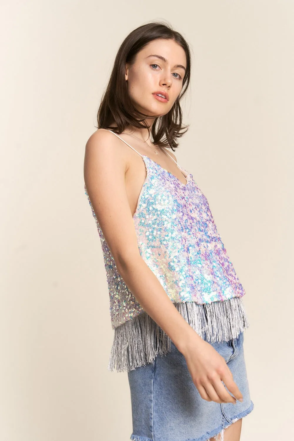 Sequin Tassel Hem Flowy Cami