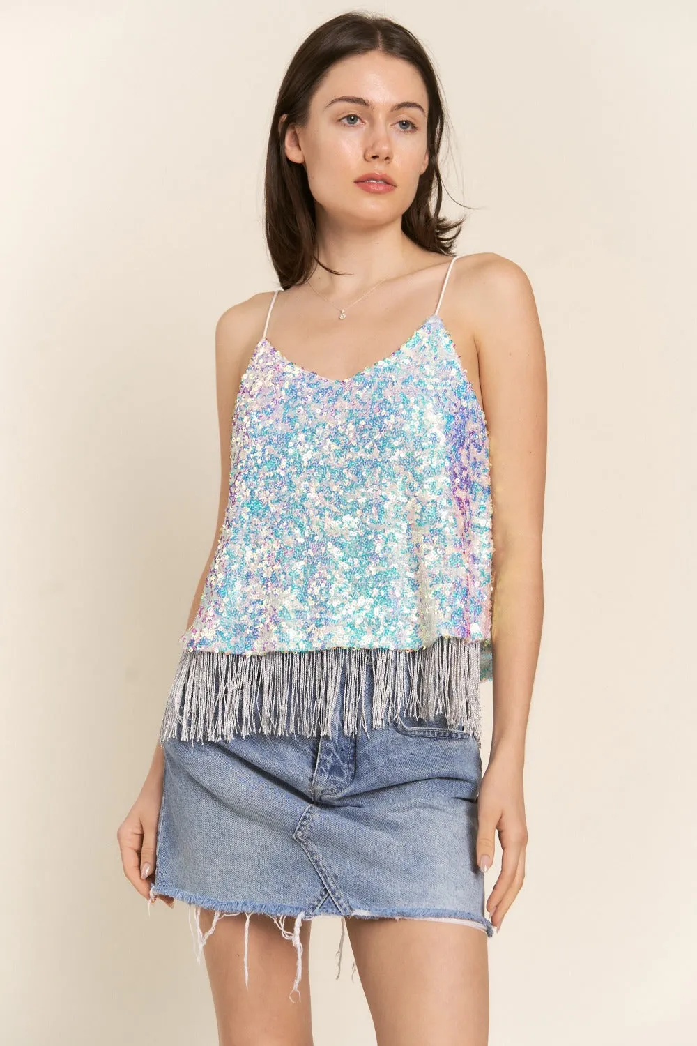 Sequin Tassel Hem Flowy Cami