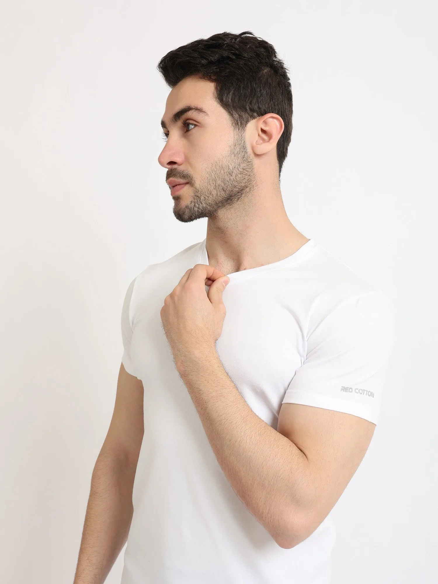 Short Sleeves Undershirt For Men Requral Fit - White