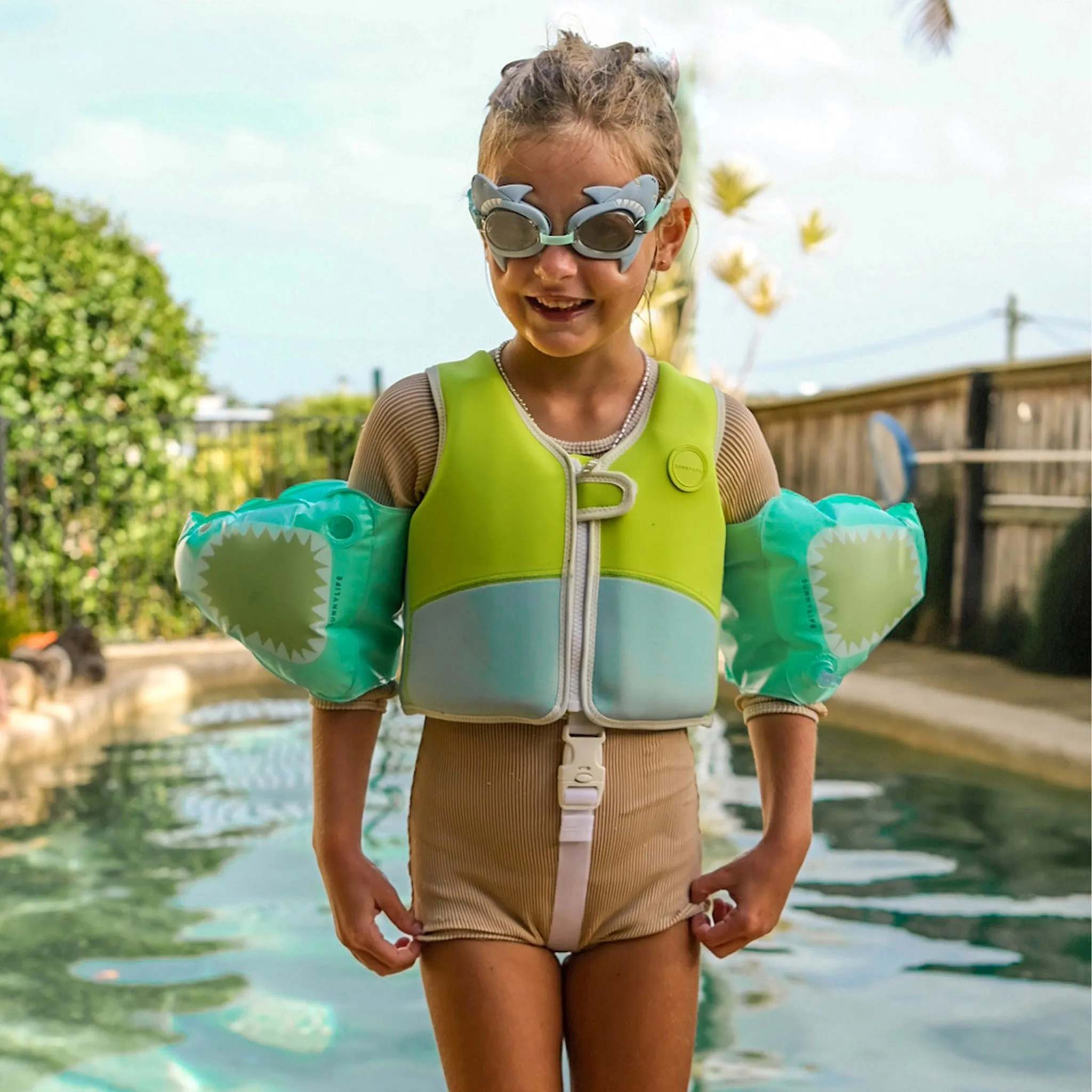 SUNNYLIFE - Salty the Shark Swim Vest Aqua Neon Yellow