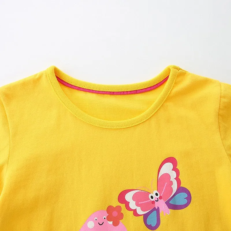 Toddler/Kid Girl's Cartoon Mushroom with Butterfly Print Yellow Top