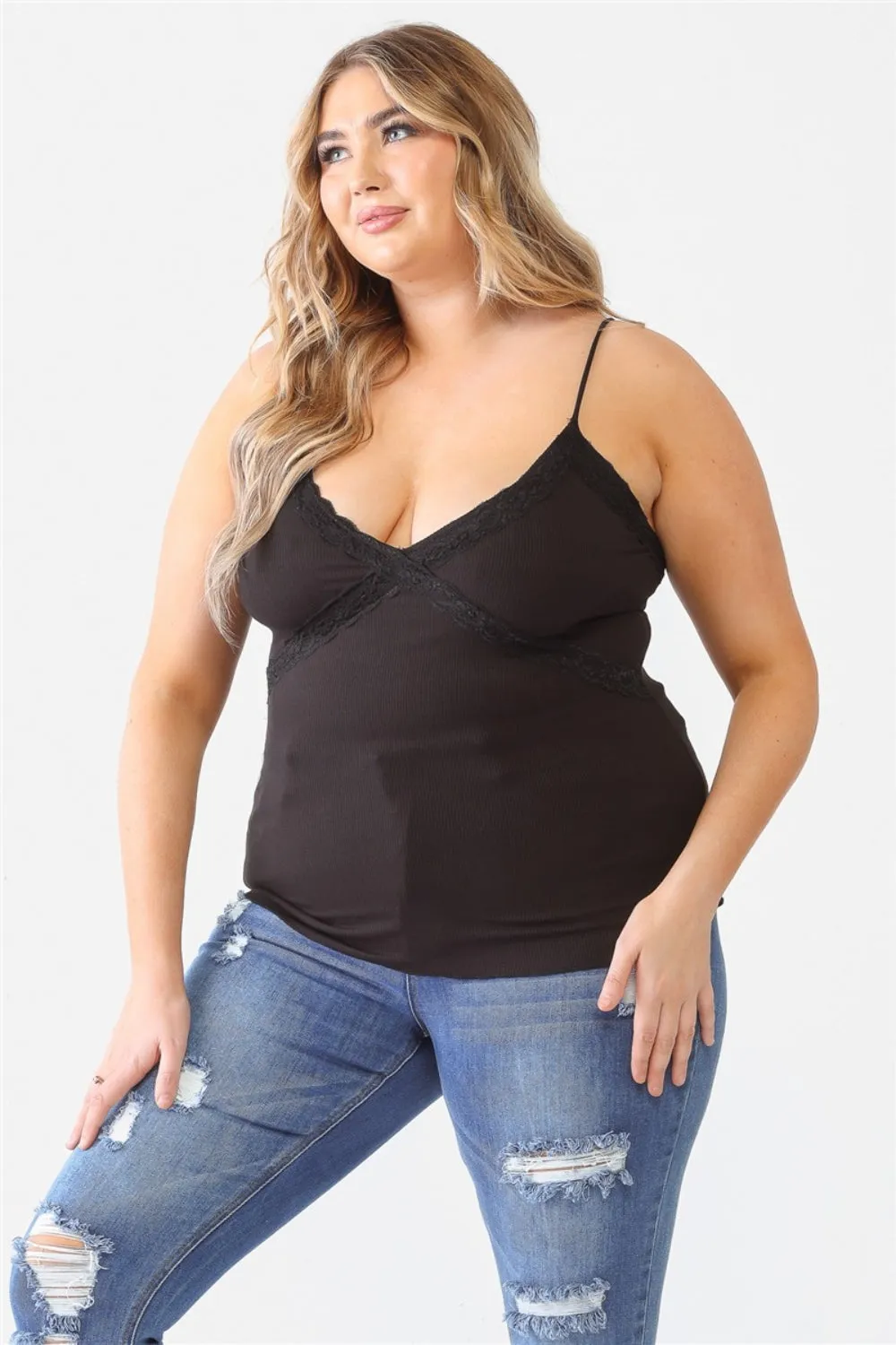 Women's Plus Size Lace Detail V-Neck Cami